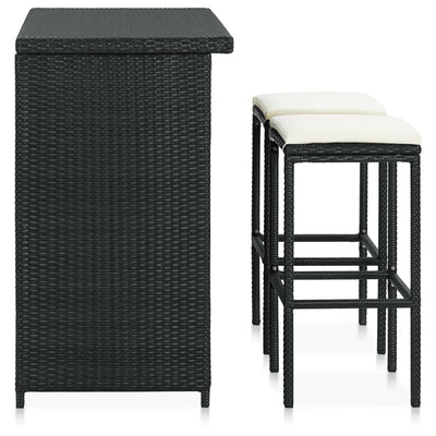 vidaXL 3 Piece Bar Set Poly Rattan Black
