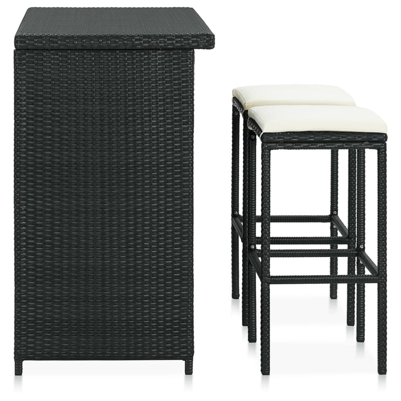 vidaXL 3 Piece Bar Set Poly Rattan Black