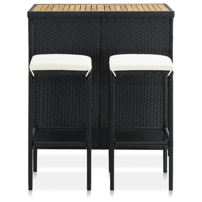 vidaXL 3 Piece Bar Set Poly Rattan Black