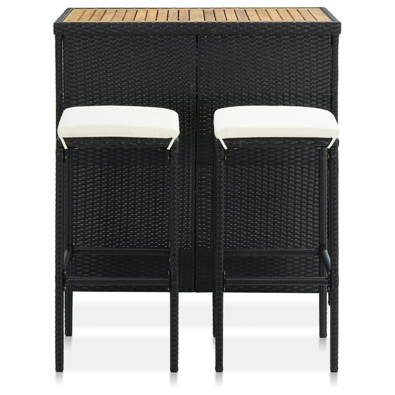 vidaXL 3 Piece Bar Set Poly Rattan Black