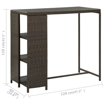 vidaXL Bar Table with Storage Rack Black 120x60x110 cm Poly Rattan