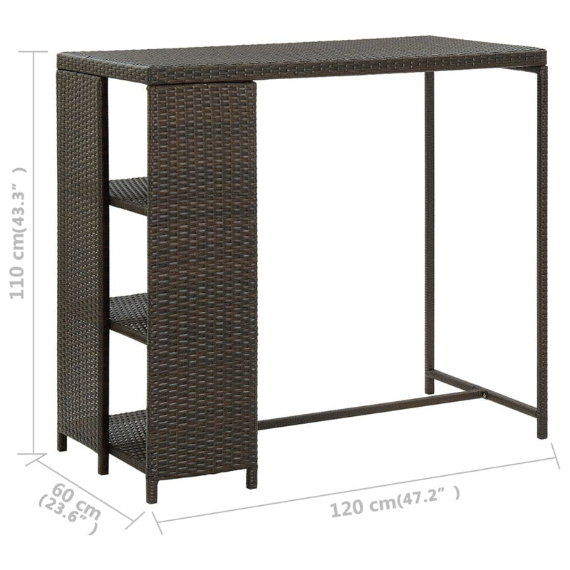 vidaXL Bar Table with Storage Rack Black 120x60x110 cm Poly Rattan