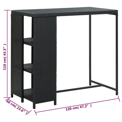 vidaXL Bar Table with Storage Rack Black 120x60x110 cm Poly Rattan