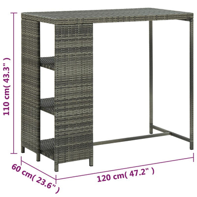 vidaXL Bar Table with Storage Rack Black 120x60x110 cm Poly Rattan