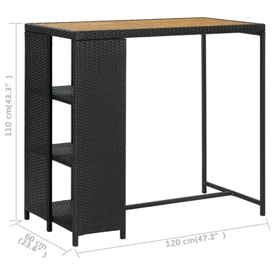vidaXL Bar Table with Storage Rack Black 120x60x110 cm Poly Rattan