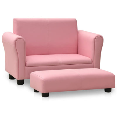 vidaXL Children Sofa with Stool Pink Faux Leather