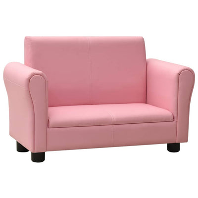 vidaXL Children Sofa with Stool Pink Faux Leather