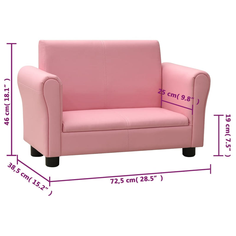 vidaXL Children Sofa with Stool Pink Faux Leather