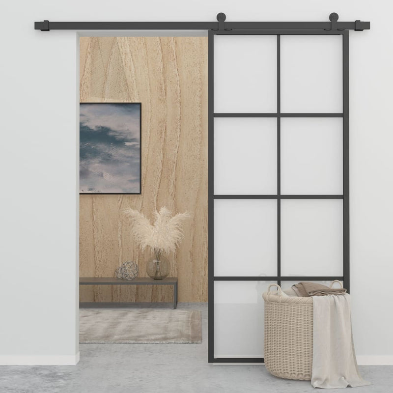 vidaXL Sliding Door Aluminium and ESG Glass with Hardware 76x205cm