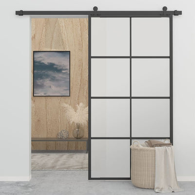 vidaXL Sliding Door Aluminium and ESG Glass with Hardware 76x205cm