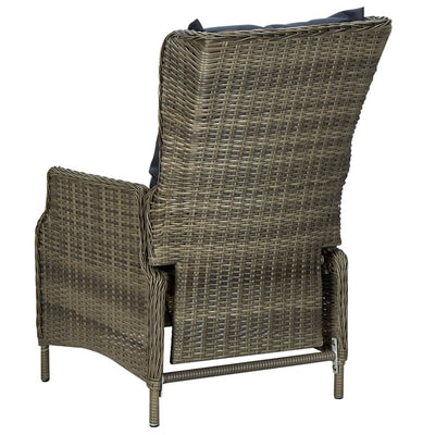 vidaXL Reclining Garden Chair with Cushions Poly Rattan Brown