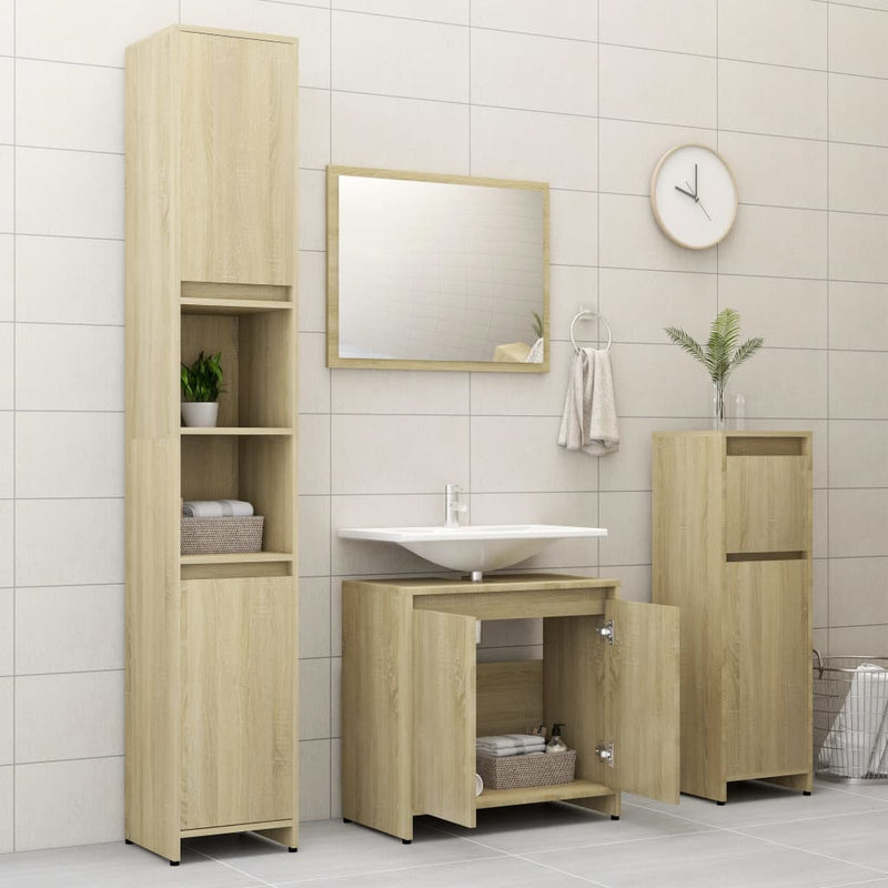 vidaXL 4 Piece Bathroom Furniture Set Sonoma Oak Engineered Wood