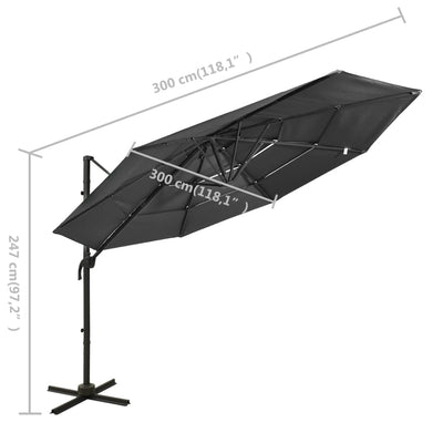 vidaXL 4-Tier Garden Parasol with Aluminium Pole Anthracite 3x3 m