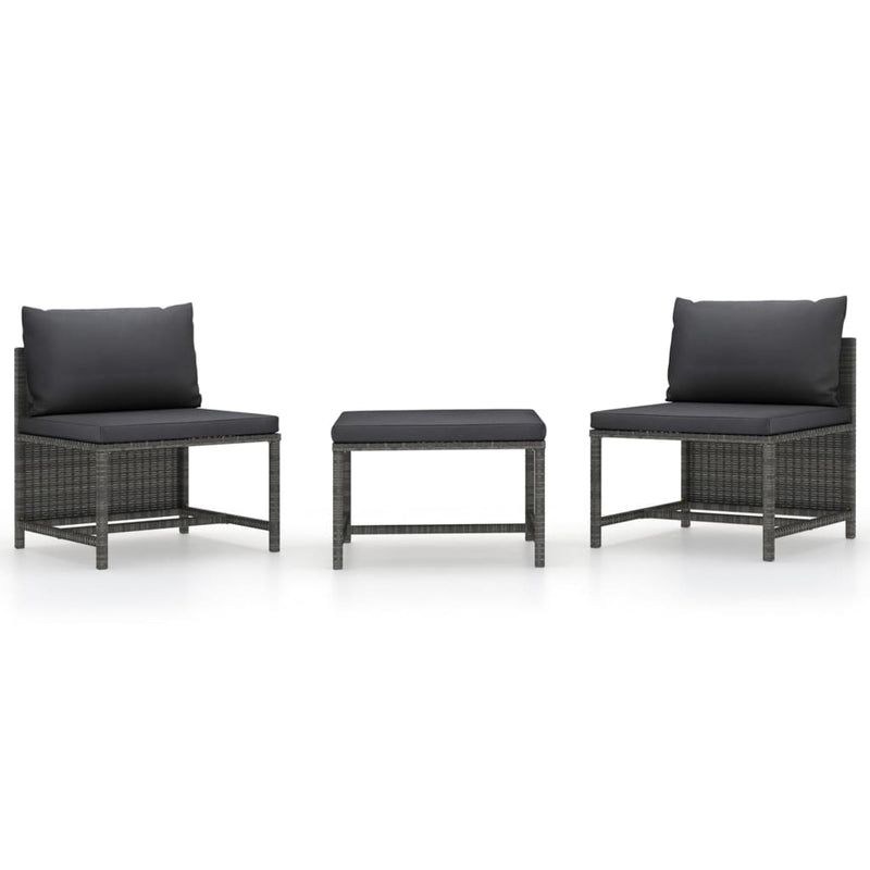 vidaXL 3 Piece Garden Sofa Set with Cushions Grey Poly Rattan