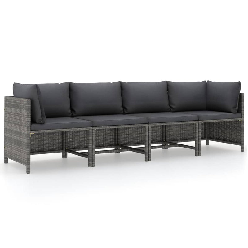vidaXL 4-Seater Garden Sofa with Cushions Grey Poly Rattan