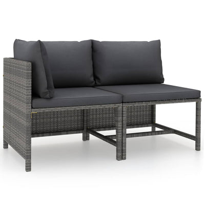 vidaXL 2 Piece Garden Sofa Set with Cushions Grey Poly Rattan