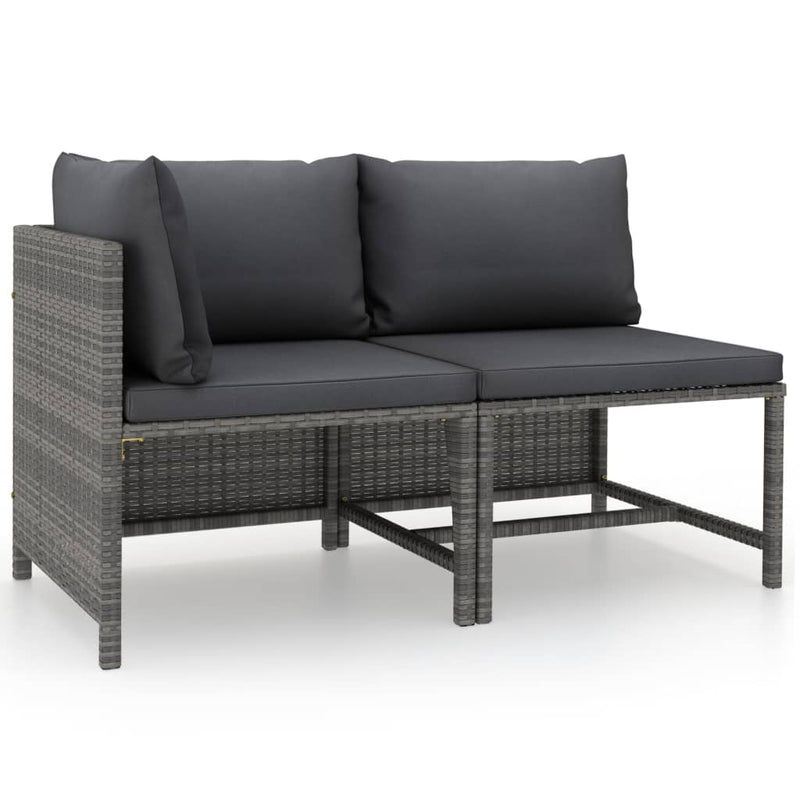 vidaXL 2 Piece Garden Sofa Set with Cushions Grey Poly Rattan