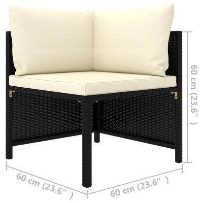 vidaXL Sectional Corner Sofa with Cushions Black Poly Rattan