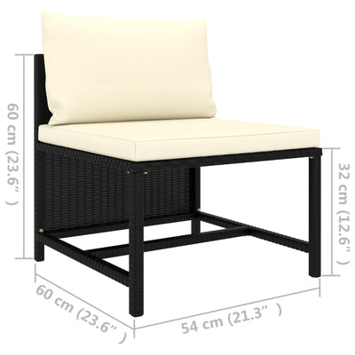 vidaXL Sectional Middle Sofa with Cushions Black Poly Rattan