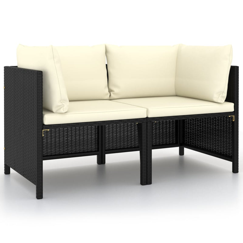 vidaXL 2-Seater Garden Sofa with Cushions Black Poly Rattan
