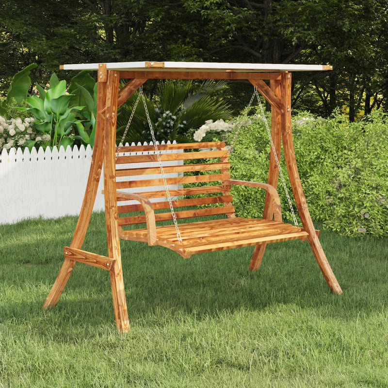 vidaXL Swing Frame with Anthracite Roof Bent Wood with Teak Finish