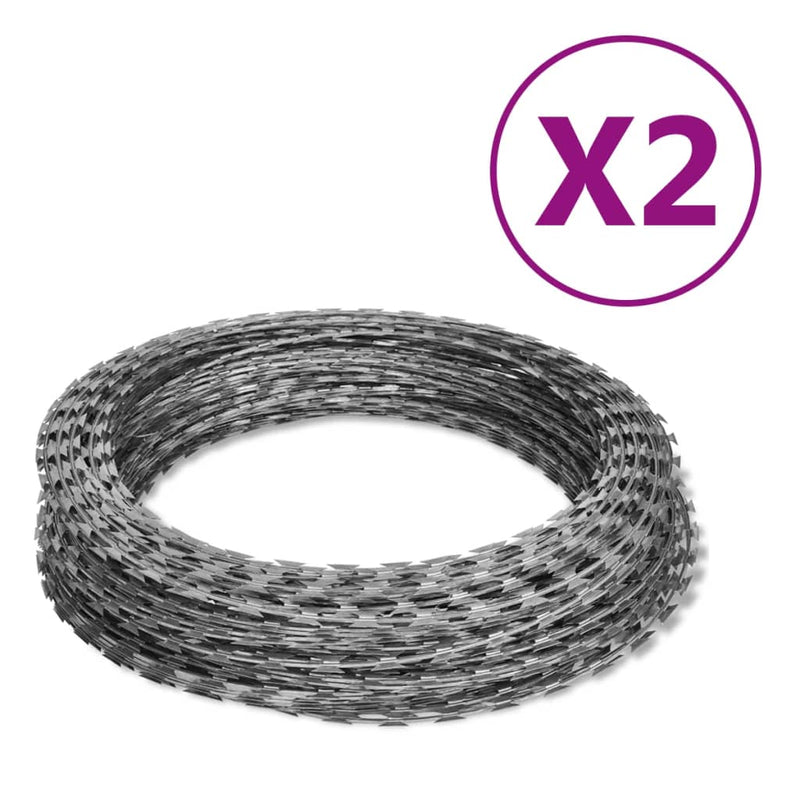 vidaXL Razor Wires Helical Wire Rolls 2 pcs Galvanised Steel 100 m