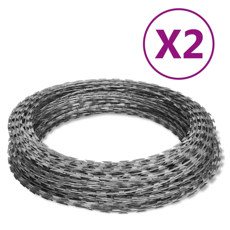 vidaXL Razor Wires Helical Wire Rolls 2 pcs Galvanised Steel 60 m