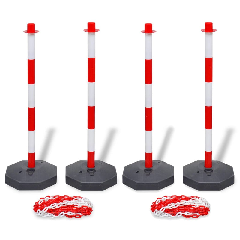 vidaXL Set of 4 Chain Posts and 2 Plastic Chians of 10 m Each