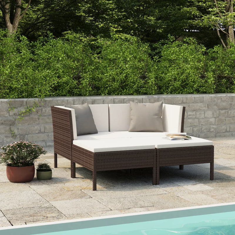 vidaXL 4 Piece Garden Lounge Set with Cushions Poly Rattan Brown