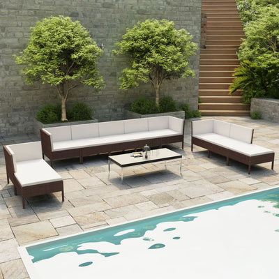 vidaXL 10 Piece Garden Lounge Set with Cushions Poly Rattan Brown