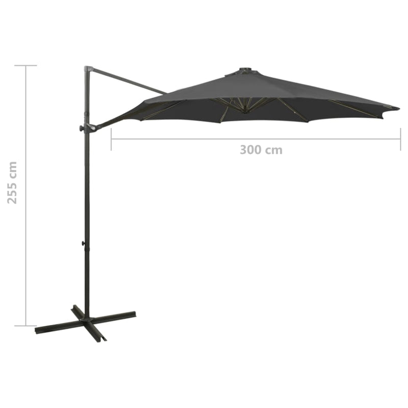 vidaXL Cantilever Garden Parasol with Pole and LED Lights Anthracite 300 cm