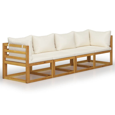 vidaXL 4-Seater Garden Sofa with Cushion Cream Solid Acacia Wood