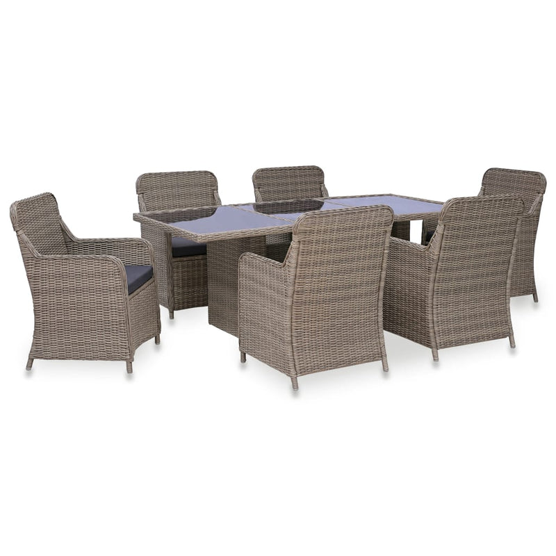 vidaXL 7 Piece Outdoor Dining Set Poly Rattan Brown
