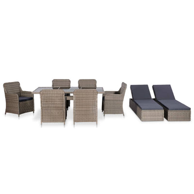 vidaXL 9 Piece Outdoor Dining Set Poly Rattan Brown