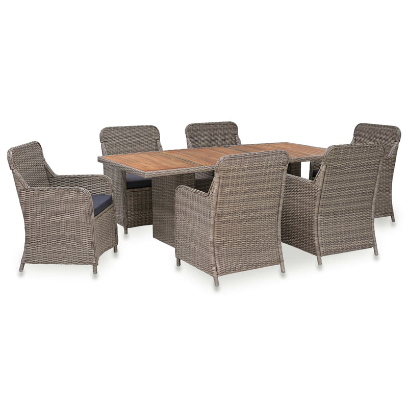 vidaXL 7 Piece Outdoor Dining Set with Cushions Poly Rattan Brown