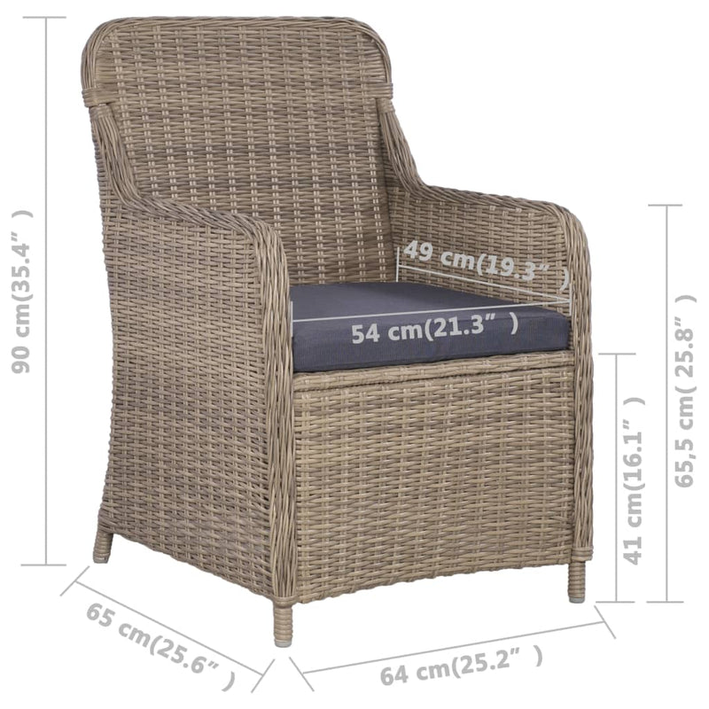 vidaXL 7 Piece Outdoor Dining Set with Cushions Poly Rattan Brown
