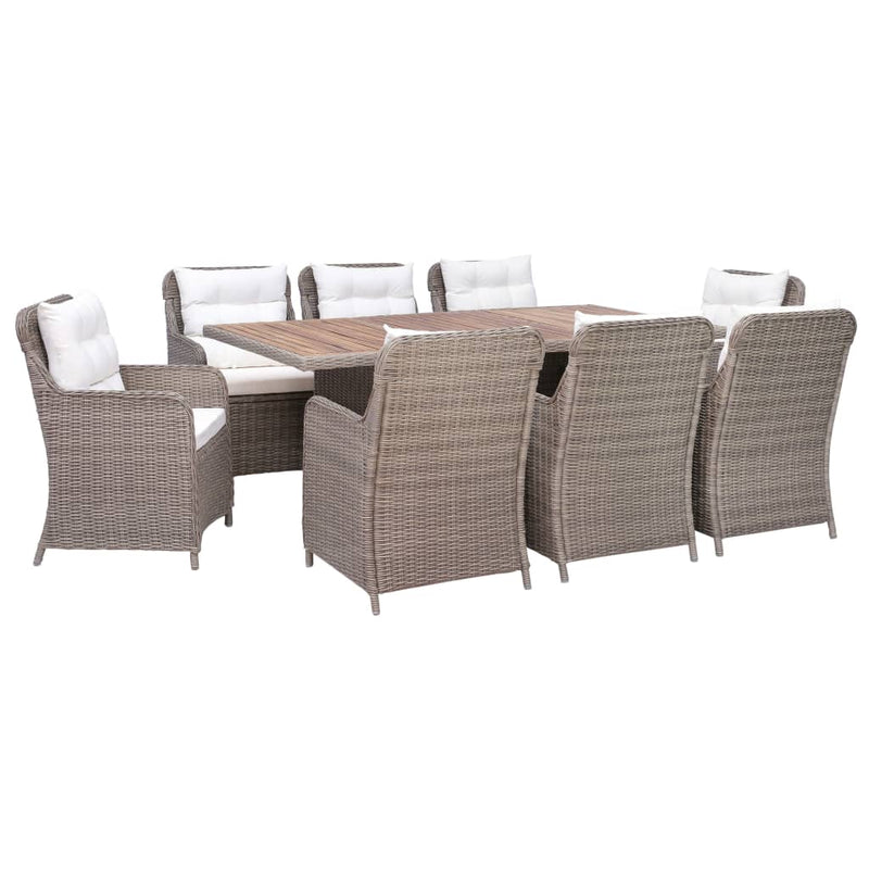 vidaXL 9 Piece Outdoor Dining Set with Cushions Poly Rattan Brown