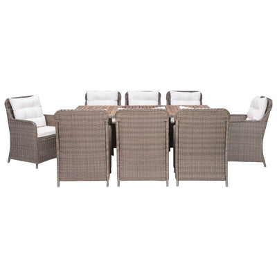 vidaXL 9 Piece Outdoor Dining Set with Cushions Poly Rattan Brown
