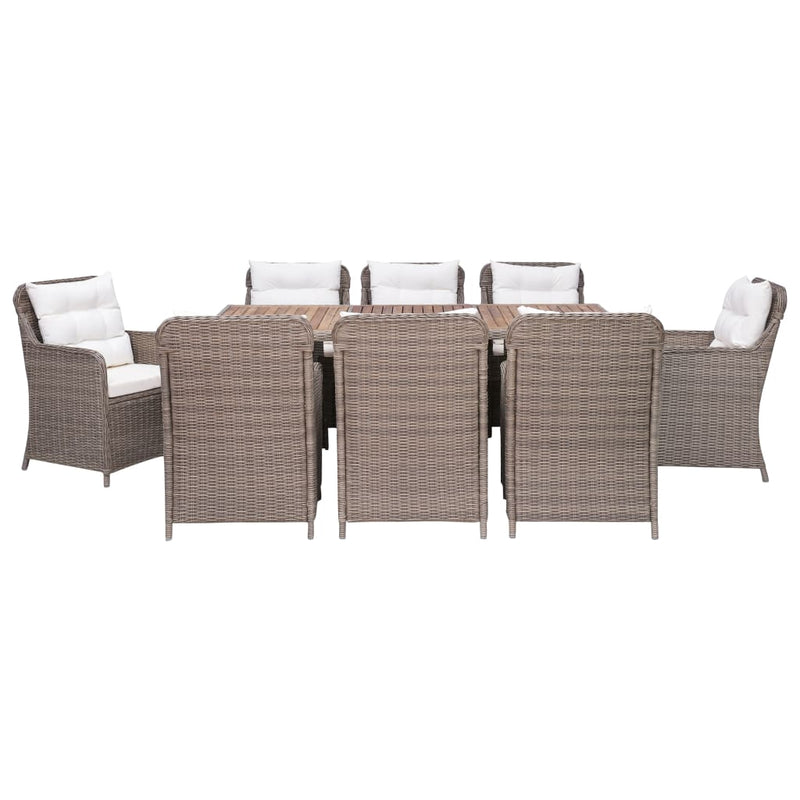 vidaXL 9 Piece Outdoor Dining Set with Cushions Poly Rattan Brown