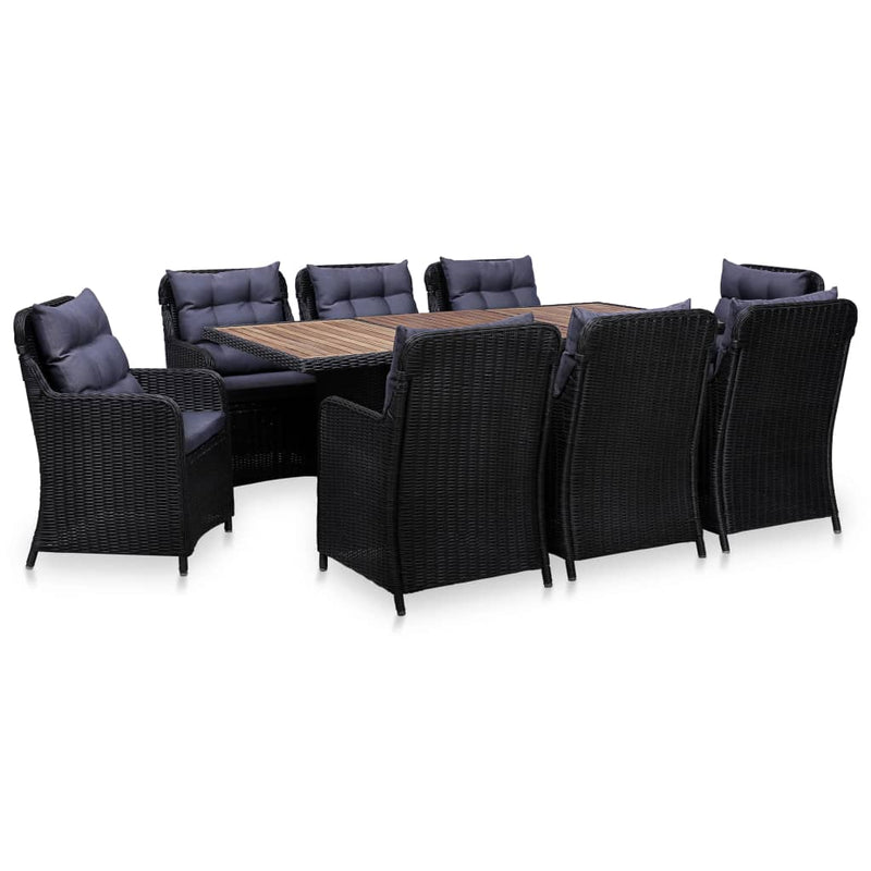vidaXL 9 Piece Outdoor Dining Set Poly Rattan Black