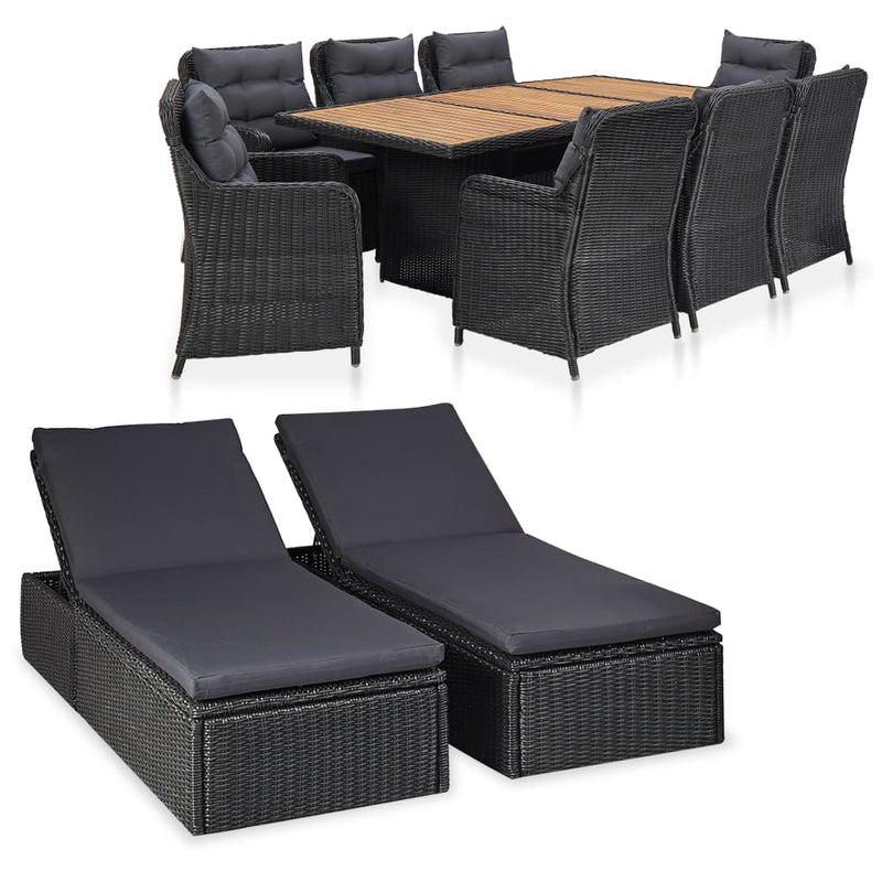 vidaXL 11 Piece Outdoor Dining Set Poly Rattan Black
