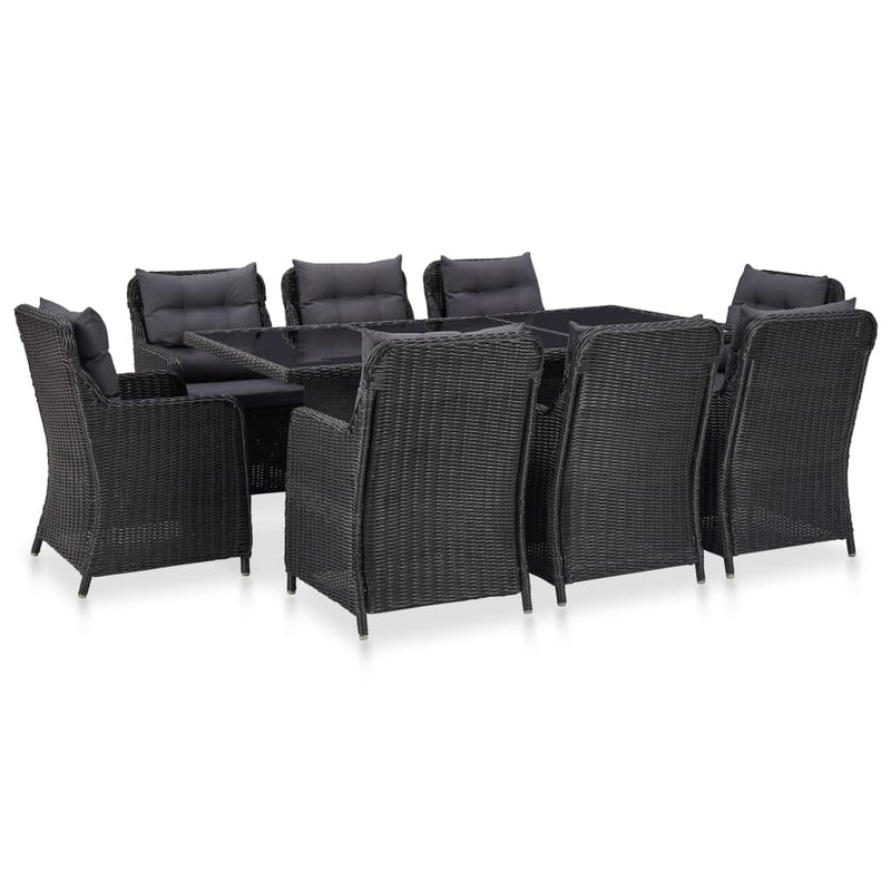 vidaXL 9 Piece Outdoor Dining Set Poly Rattan Black