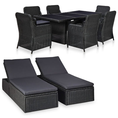 vidaXL 11 Piece Outdoor Dining Set Poly Rattan Black