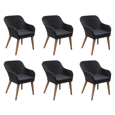 vidaXL 7 Piece Outdoor Dining Set with Cushions Poly Rattan Black