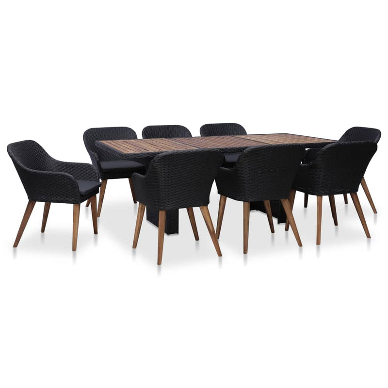 vidaXL 7 Piece Outdoor Dining Set with Cushions Poly Rattan Black