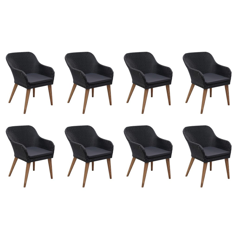 vidaXL 7 Piece Outdoor Dining Set with Cushions Poly Rattan Black