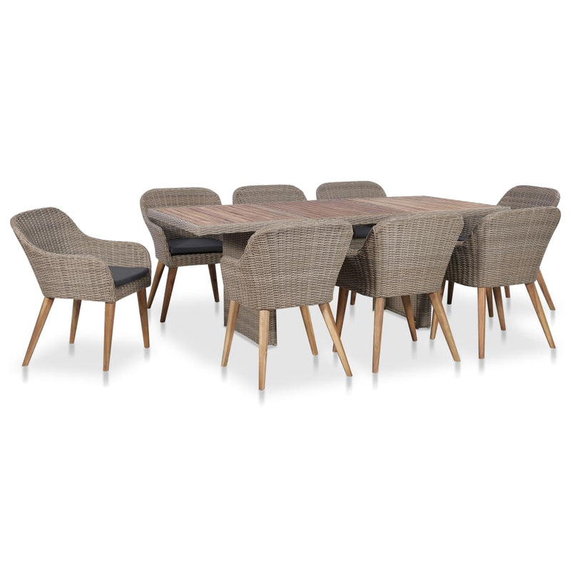 vidaXL 7 Piece Outdoor Dining Set with Cushions Poly Rattan