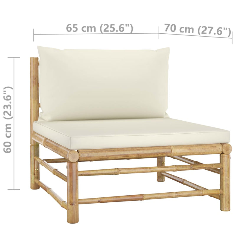vidaXL 3 Piece Garden Lounge Set with Cream White Cushions Bamboo