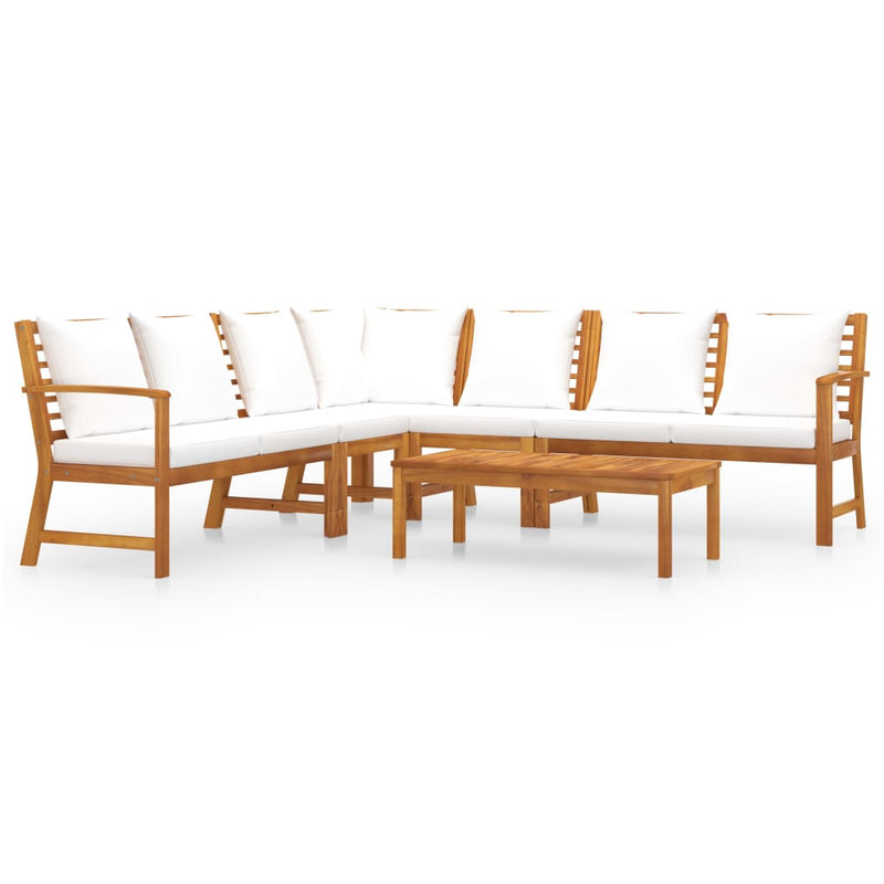 vidaXL 6 Piece Garden Lounge Set with Cushion Cream Solid Acacia Wood