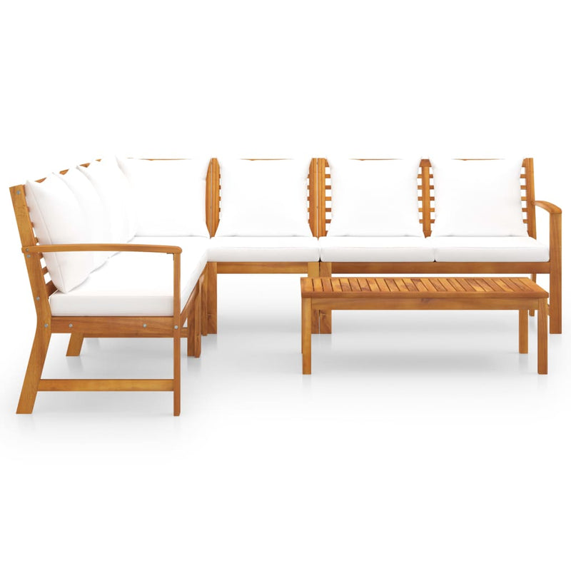 vidaXL 6 Piece Garden Lounge Set with Cushion Cream Solid Acacia Wood